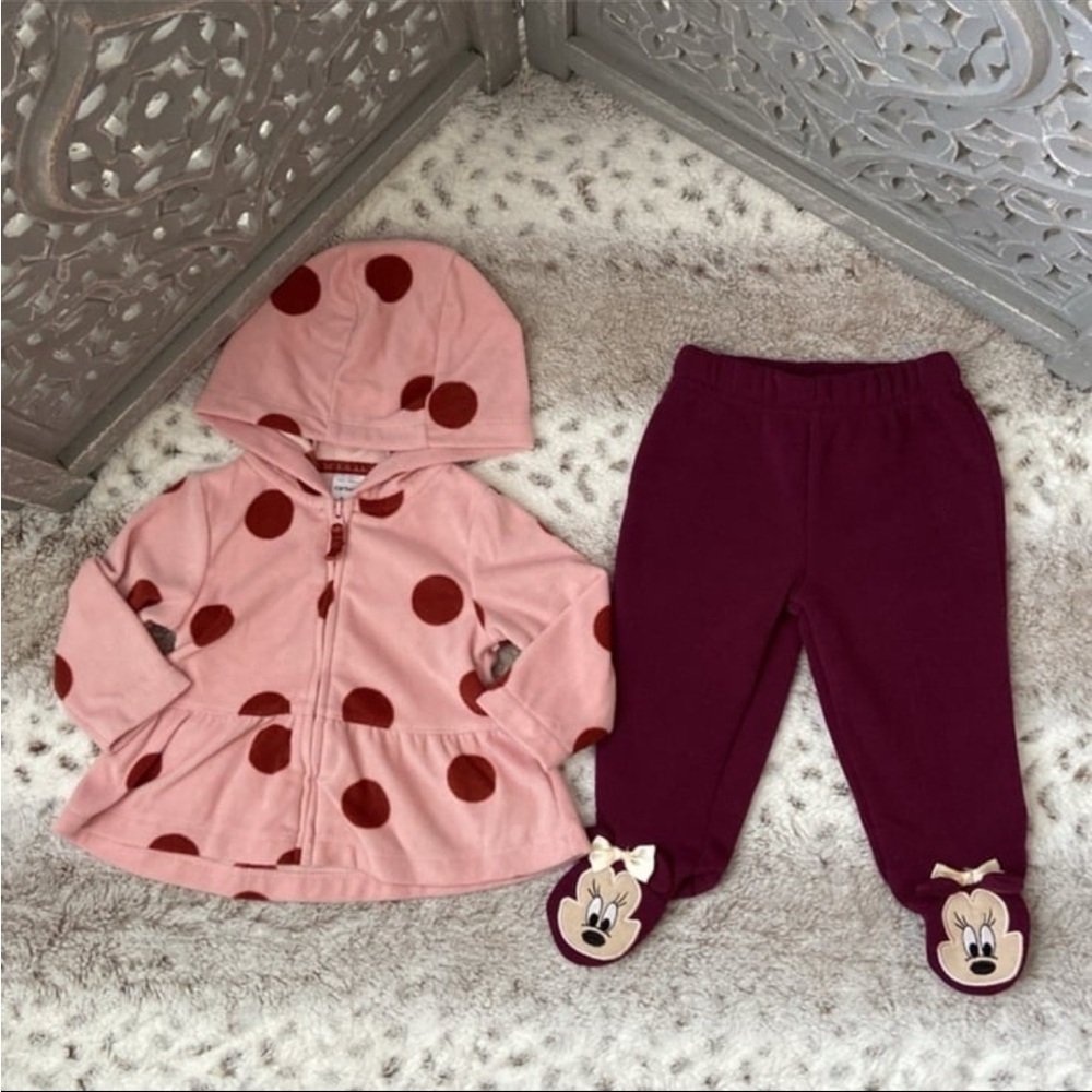 Disney Baby Minnie Mouse set girls 6 months pink jacket sweatpants polka dot
